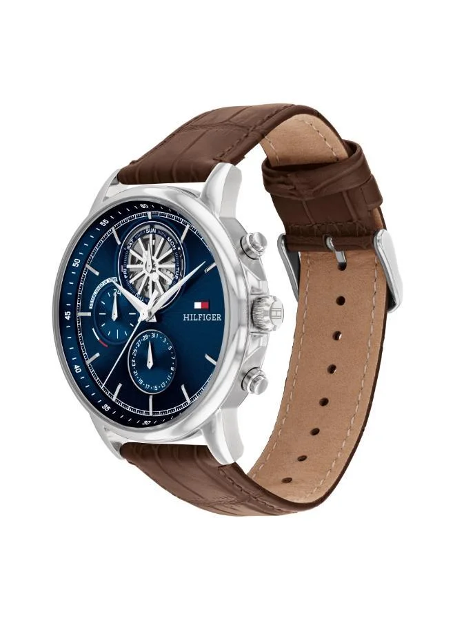 TOMMY HILFIGER Mens Analog Multifunction Quartz Watch With Dark Brown Leather Strap - 1710629